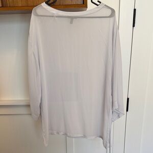 Eileen Fisher Sheer white blue silk blouse with side tie Small